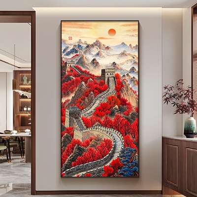 万里长城靠山图办公室旭日东升装饰画进门玄关挂画鸿运当头山水画