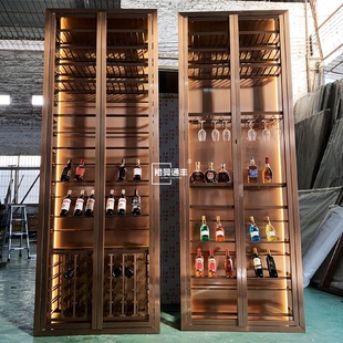 金属玻璃红酒柜白酒架展示柜酒庄不锈钢酒柜 高档轻奢别墅酒窖欧式