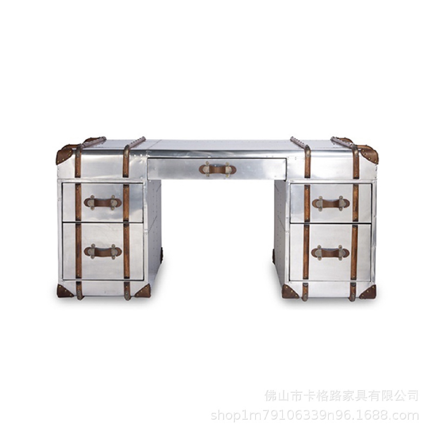 LOFT工业风办公桌复古铝皮金属创意书桌轻奢老板桌现代商业电脑桌