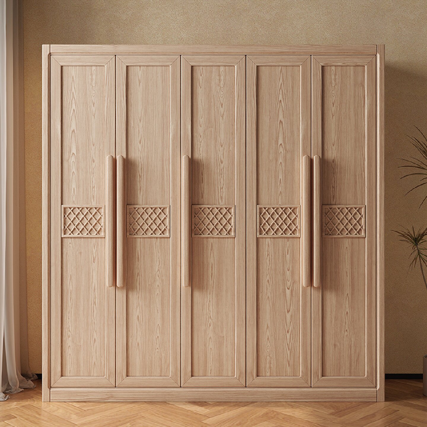 白蜡木实木衣柜北欧卧室拉门收纳组合原木风格现代简约储物大