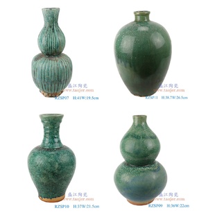 景德镇仿古窑变绿釉窑变八方八面如意纹梅瓶花瓶客厅家用插花摆件