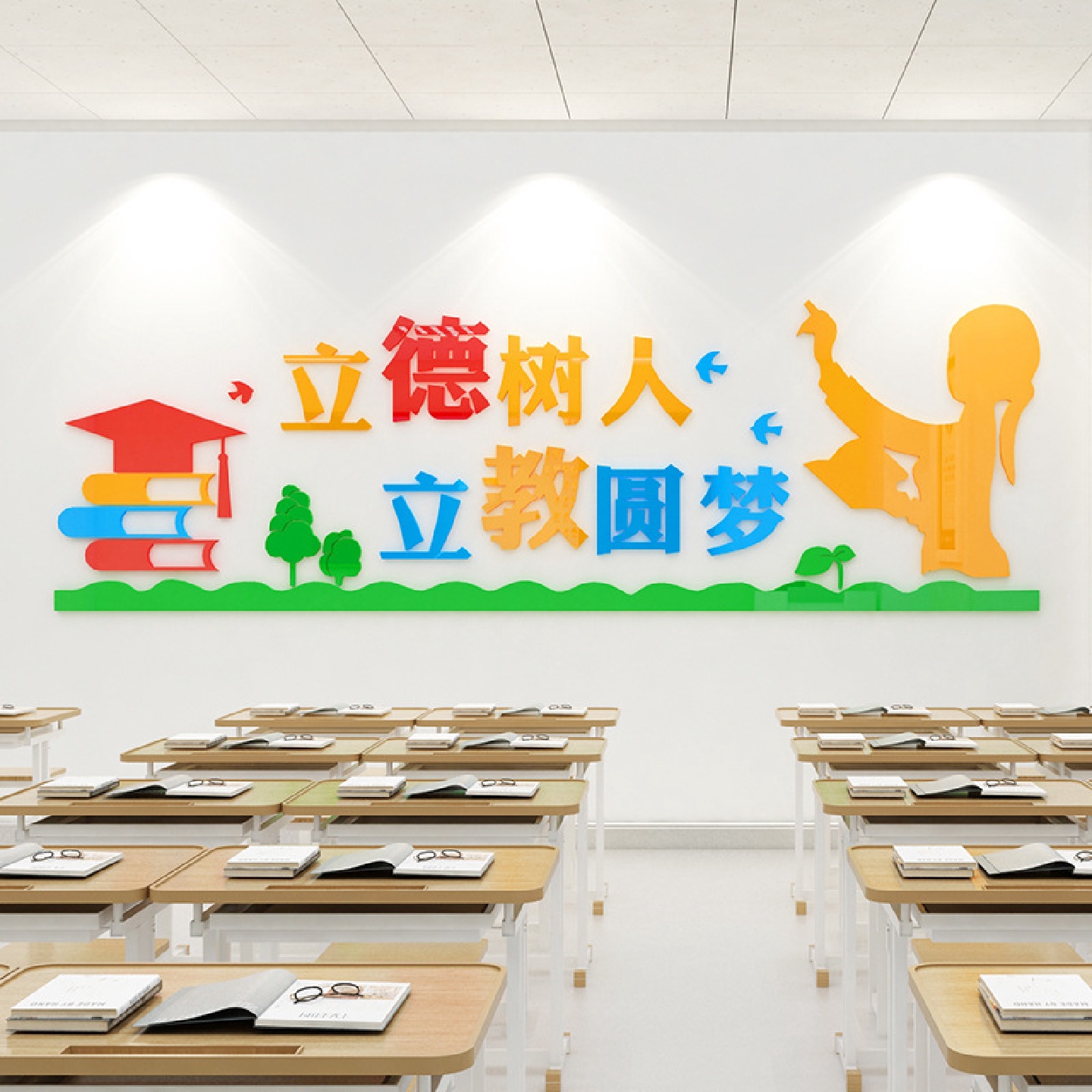 立德树人校园文化墙中小学教师办公室墙面布置贴画亚克力立体墙贴