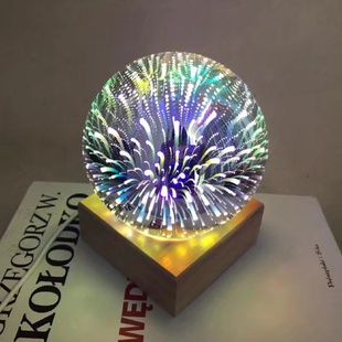 3D炫彩水晶玻璃罩小夜灯电镀灯罩USB插电多彩LED台灯星空魔幻灯