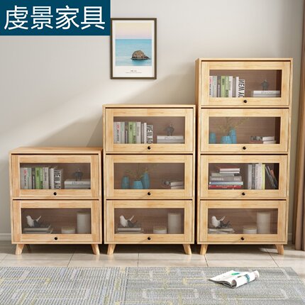 实木书柜带玻璃门简约客厅置物架落地家用卧室储物收纳柜儿童书架