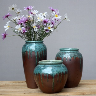 瓶子美式 花瓶客厅插花摆件假花台面欧式 家居陶瓷陶罐仿真干花摆件