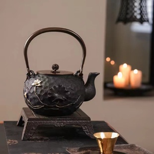 典工堂铁壶无涂层鎏金工艺蜻蜓荷叶铸铁壶生铁茶壶家用茶具烧水壶