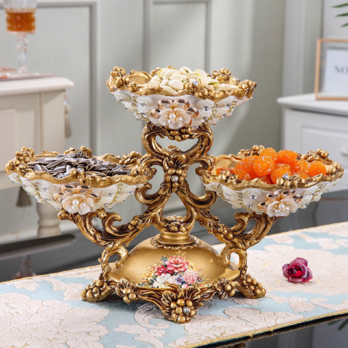 欧式高档水果果盘套装多层家用干果盘客厅茶几摆