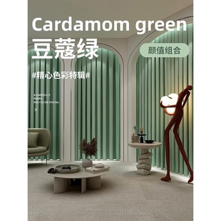 店试衣间门帘更衣室雾丝绒布奶油色隔断免打孔背景绿窗帘 服装