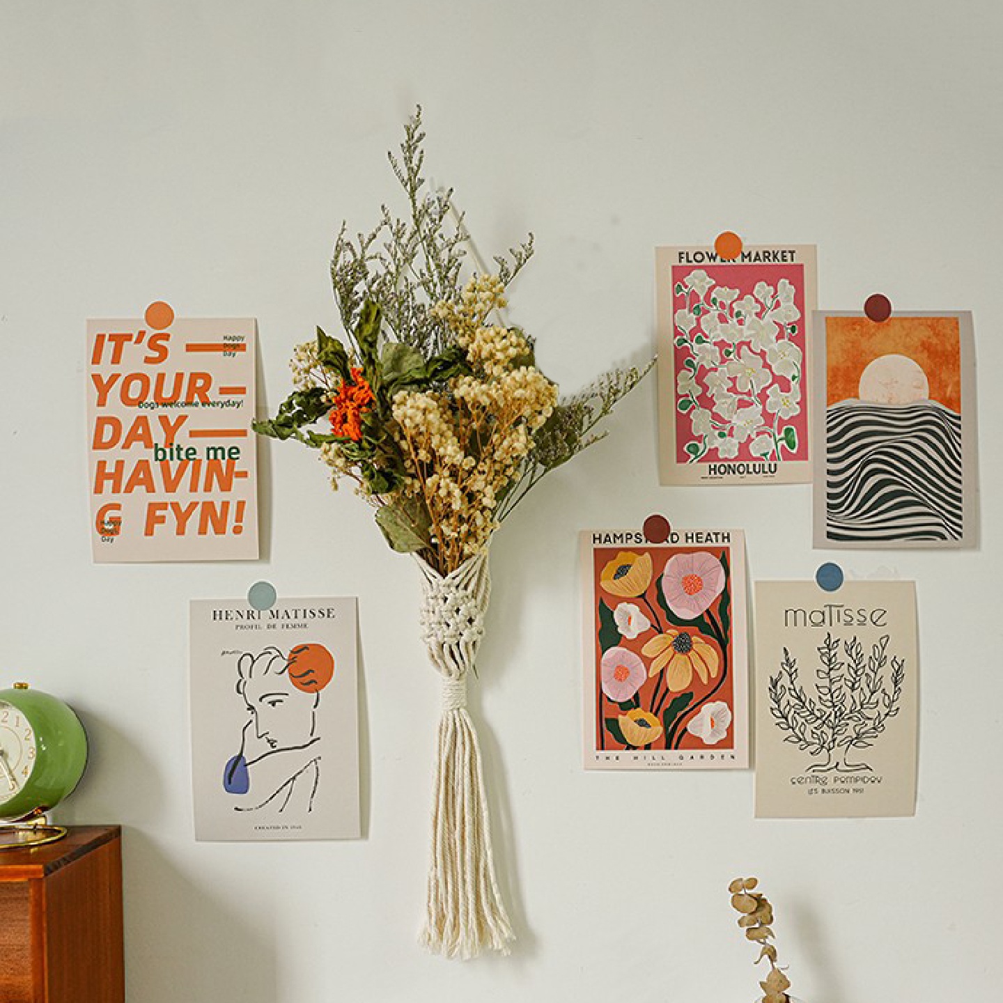 ins干花卡片挂毯套件卧室客厅墙面装饰背景墙挂饰床头立体壁挂