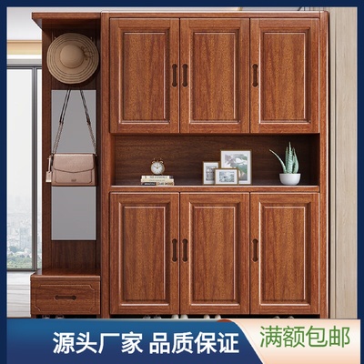 新中式胡桃木实木带镜玄关柜家用小户型入户门厅柜客厅隔断柜鞋柜