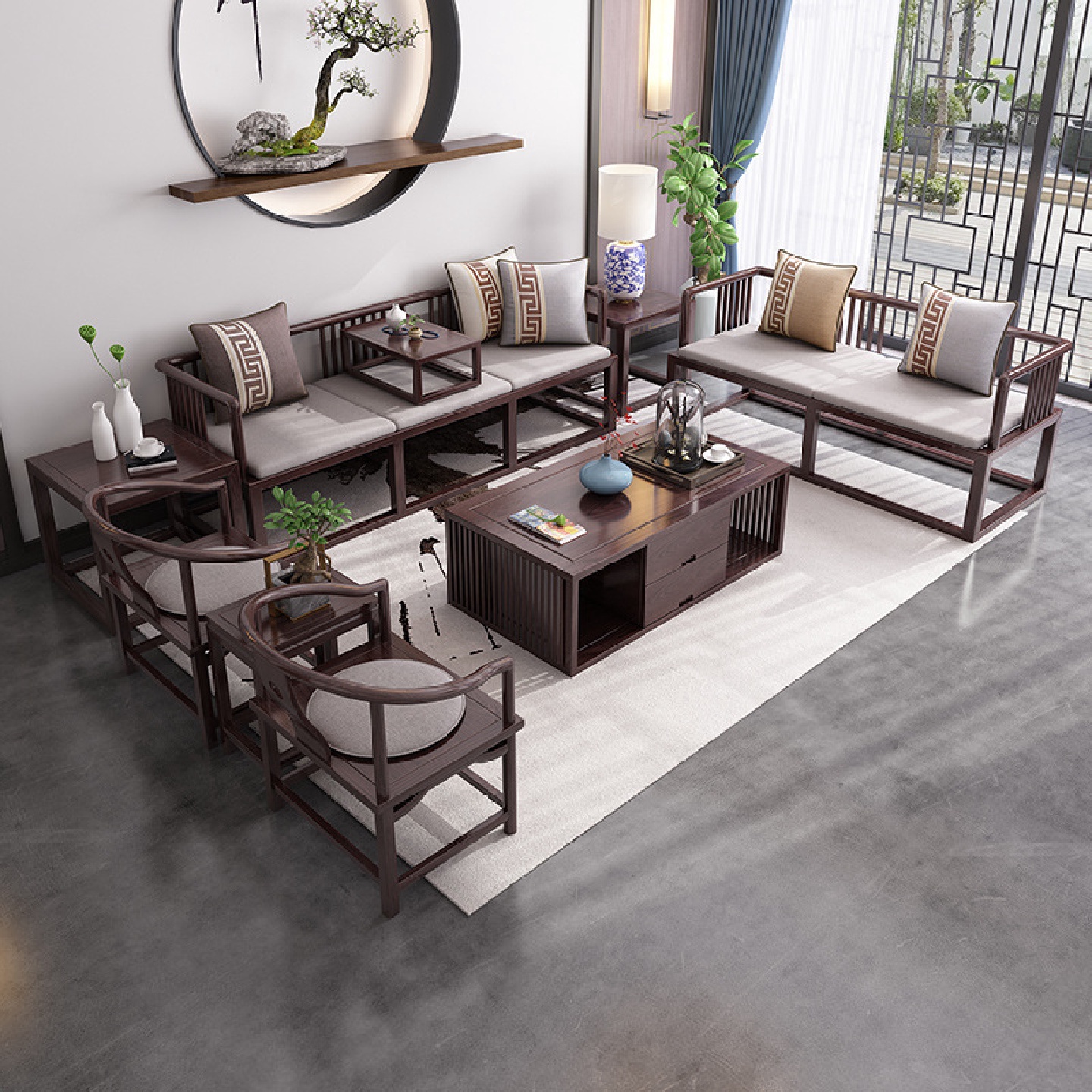 新中式实木沙发现代简约禅意客厅沙发组合套装影楼样板房全屋家具