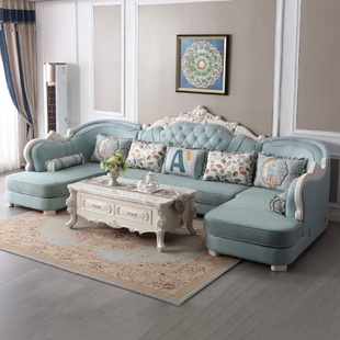 布艺沙发组合双贵妃大小户型客厅整装 欧式 转角U型贵妃科技布沙发