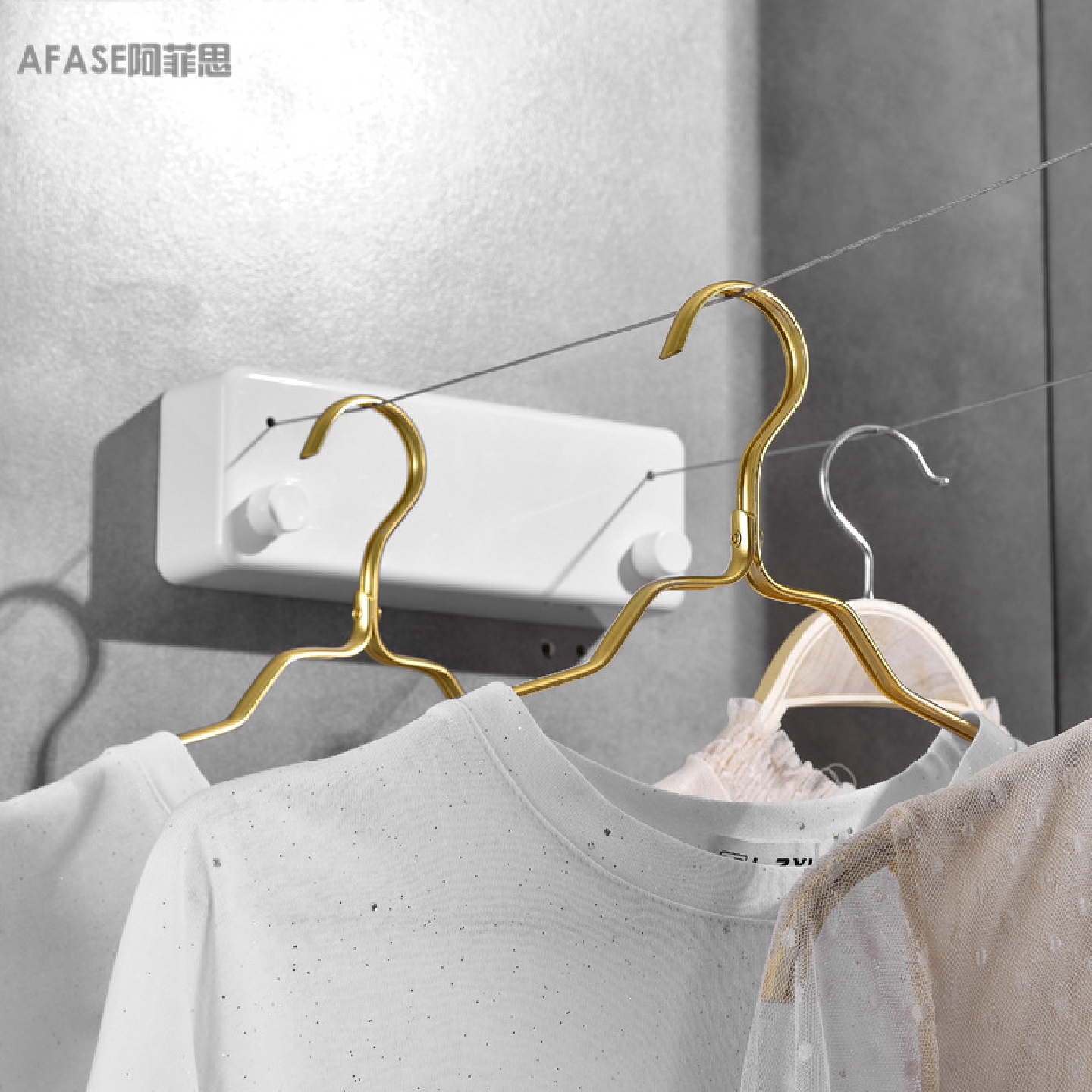 阳台隐形收缩晾衣绳免打孔凉衣神器室内伸缩钢丝绳公寓浴室晾衣架