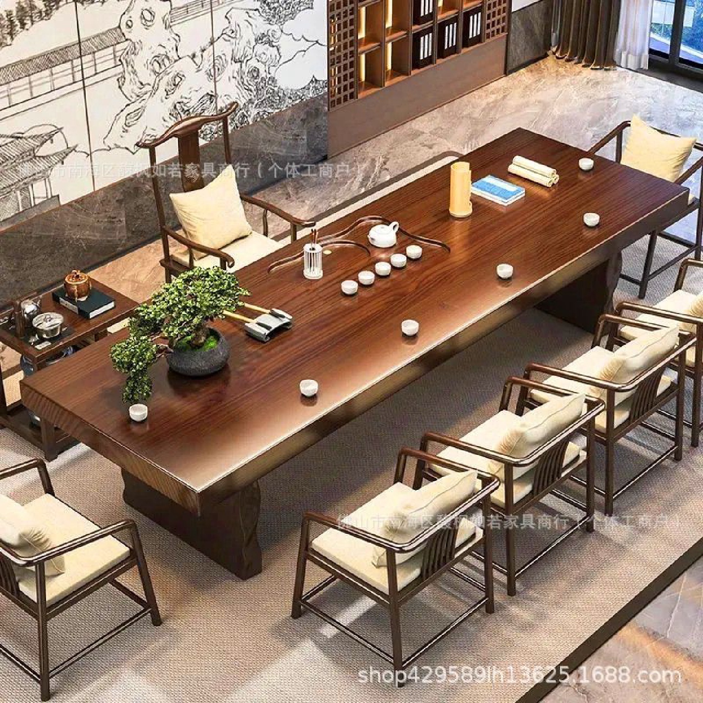 简约现代实木家具2024新中式家用禅意茶桌大板茶桌椅办公室组合桌