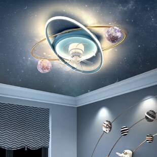 儿童房风扇灯男孩卧室灯创意流浪地球太空护眼星球吸顶灯