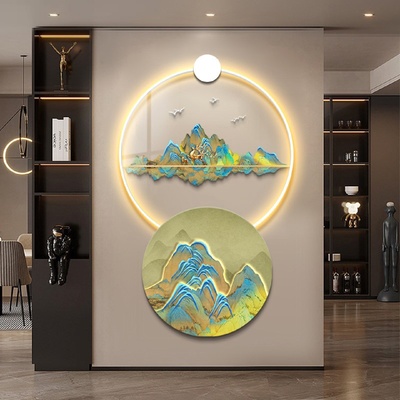 千里江山图玄关装饰画新中式入户门走廊过道挂画高档立体客厅壁饰