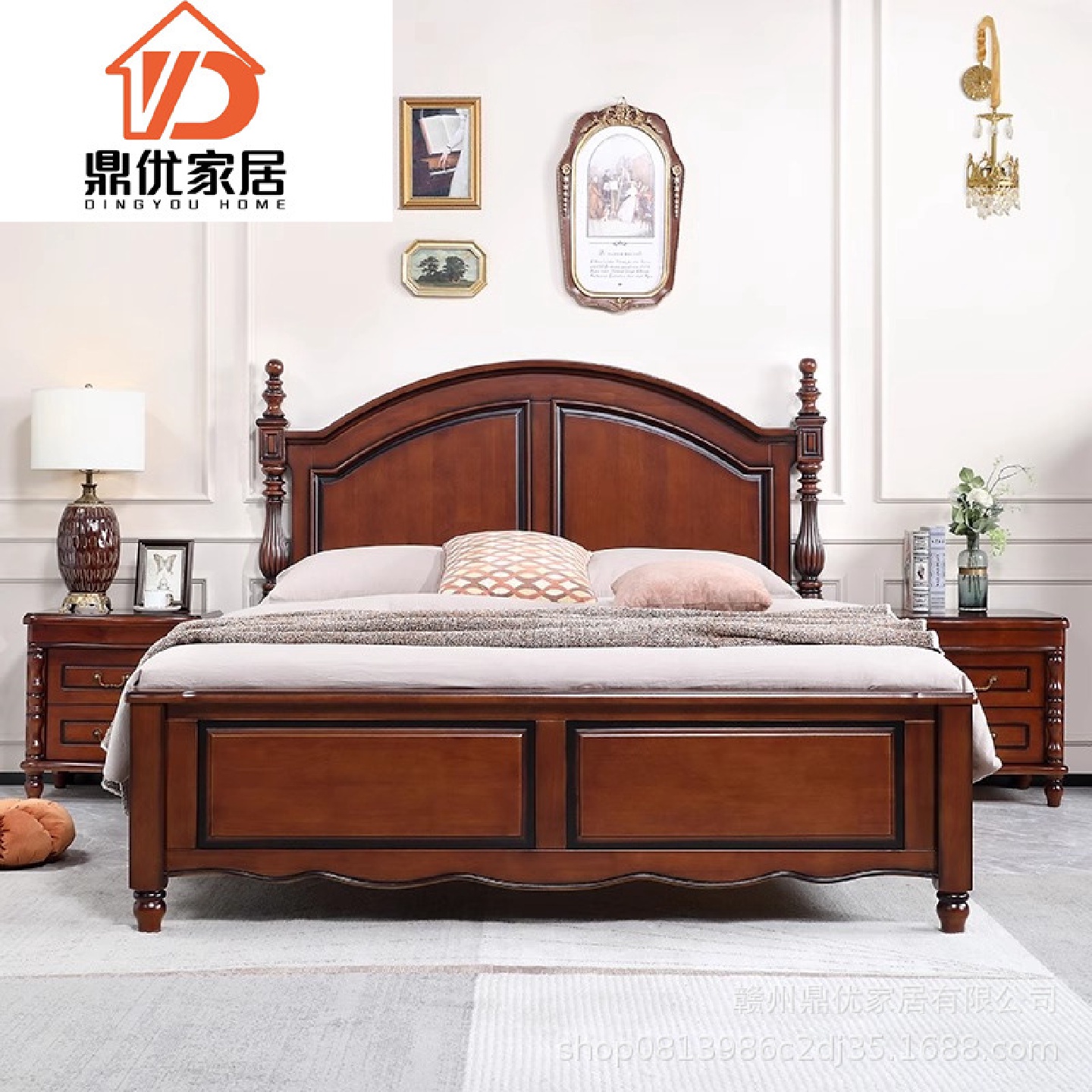 美式乡村实木床现代简约双人床轻奢婚床欧式新款主卧中古复古储物