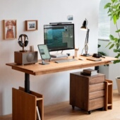 A10LMUMO升降桌双电动实木家用电脑工作台书桌原木办公桌子