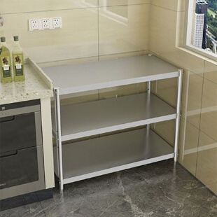 锅架微波炉收纳不锈钢架子落地家用厨房储物架置物架橱柜货架三层