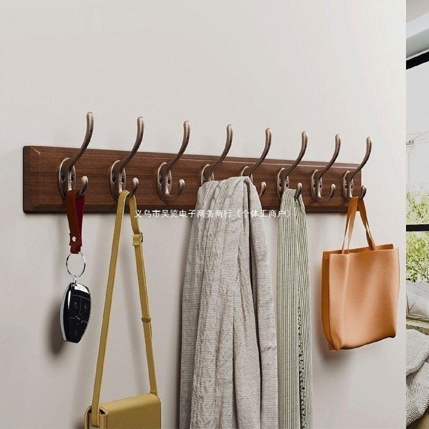 免进门钥匙墙上实木后口玄关打孔壁挂挂衣架衣服挂钩入户门挂衣钩
