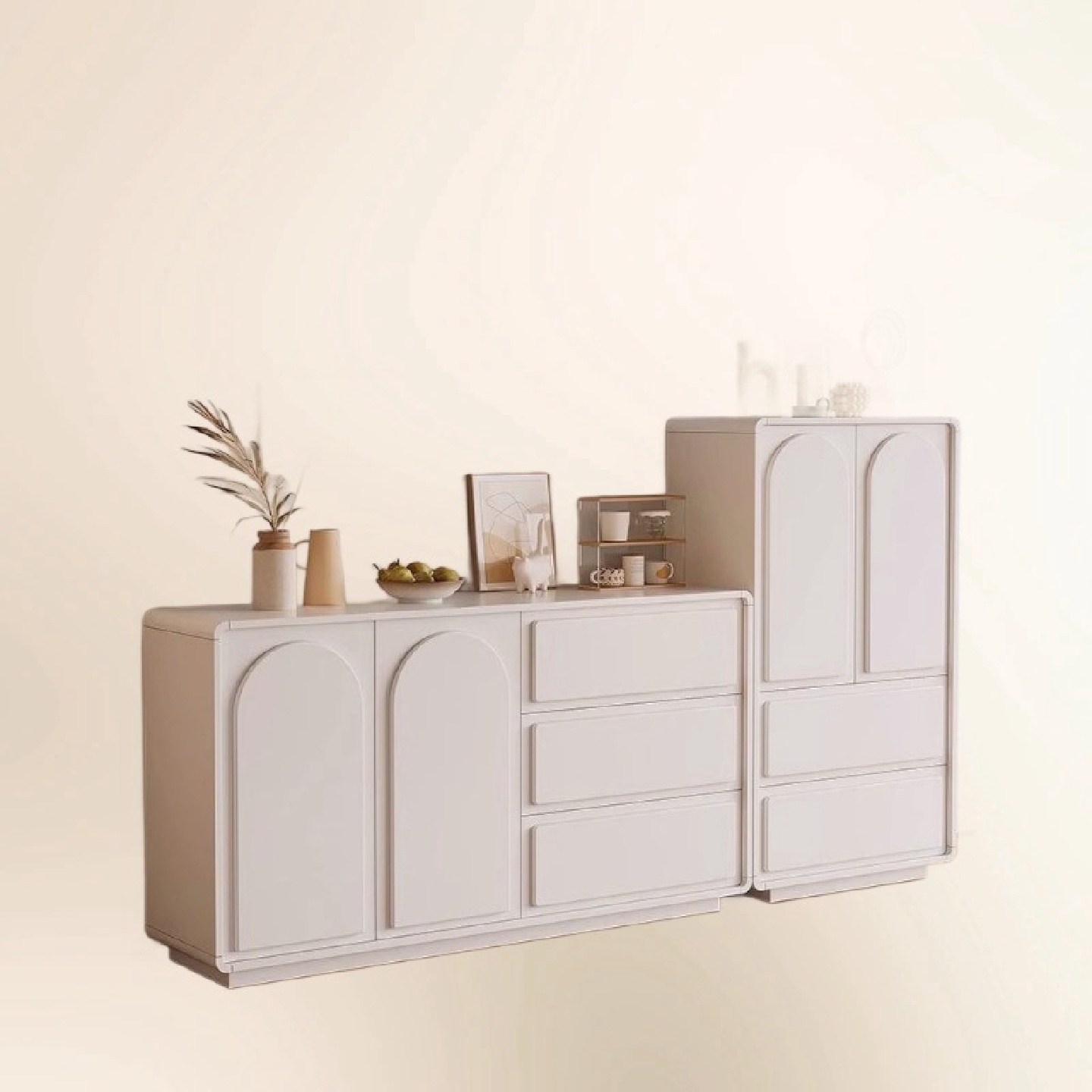 奶油风餐边柜实木斗柜现代简约客厅靠墙一体柜子储物柜收纳茶水柜