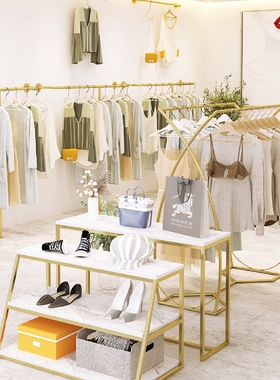 服装店展示桌中岛展示台流水台女装店铺中间摆放高低桌子双排架子