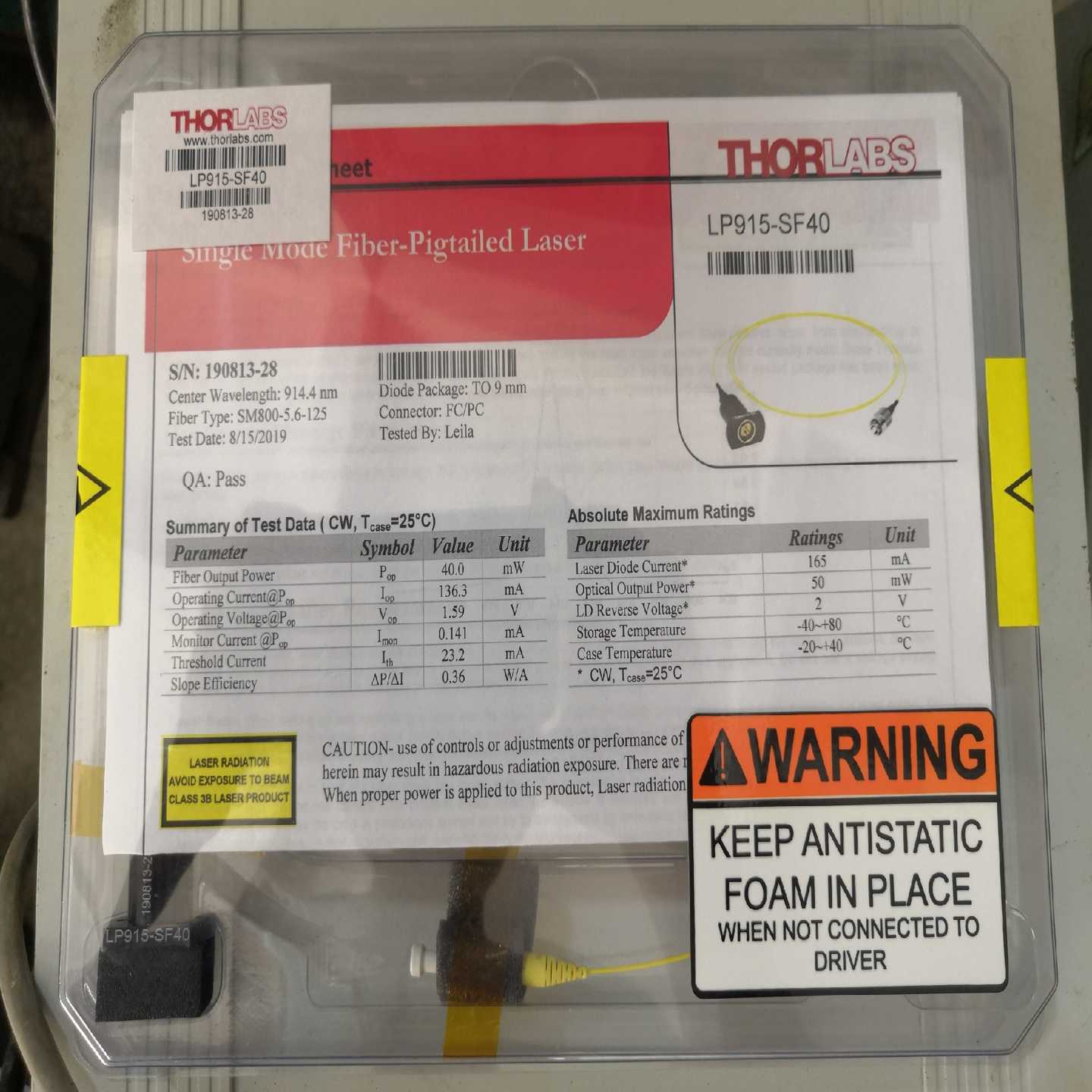 THORLABS LP915-SF40激光二极管~询价