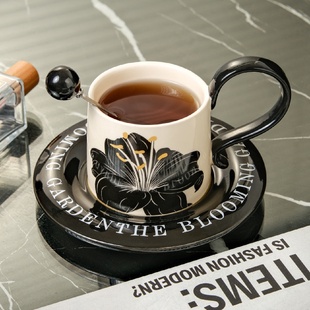 复古风咖啡杯碟套装 法式 高颜值下午茶杯餐厅咖啡厅设计感陶瓷杯子