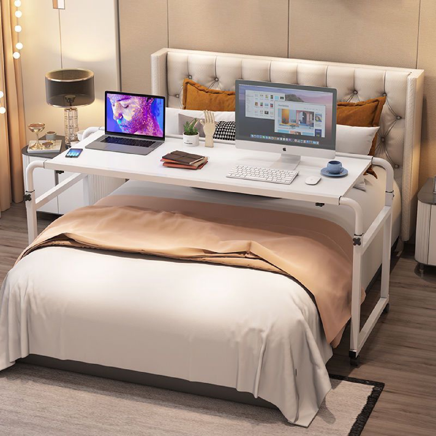 跨床桌可移动升降伸缩床上电脑桌家用简约卧室懒人书桌床边小桌子