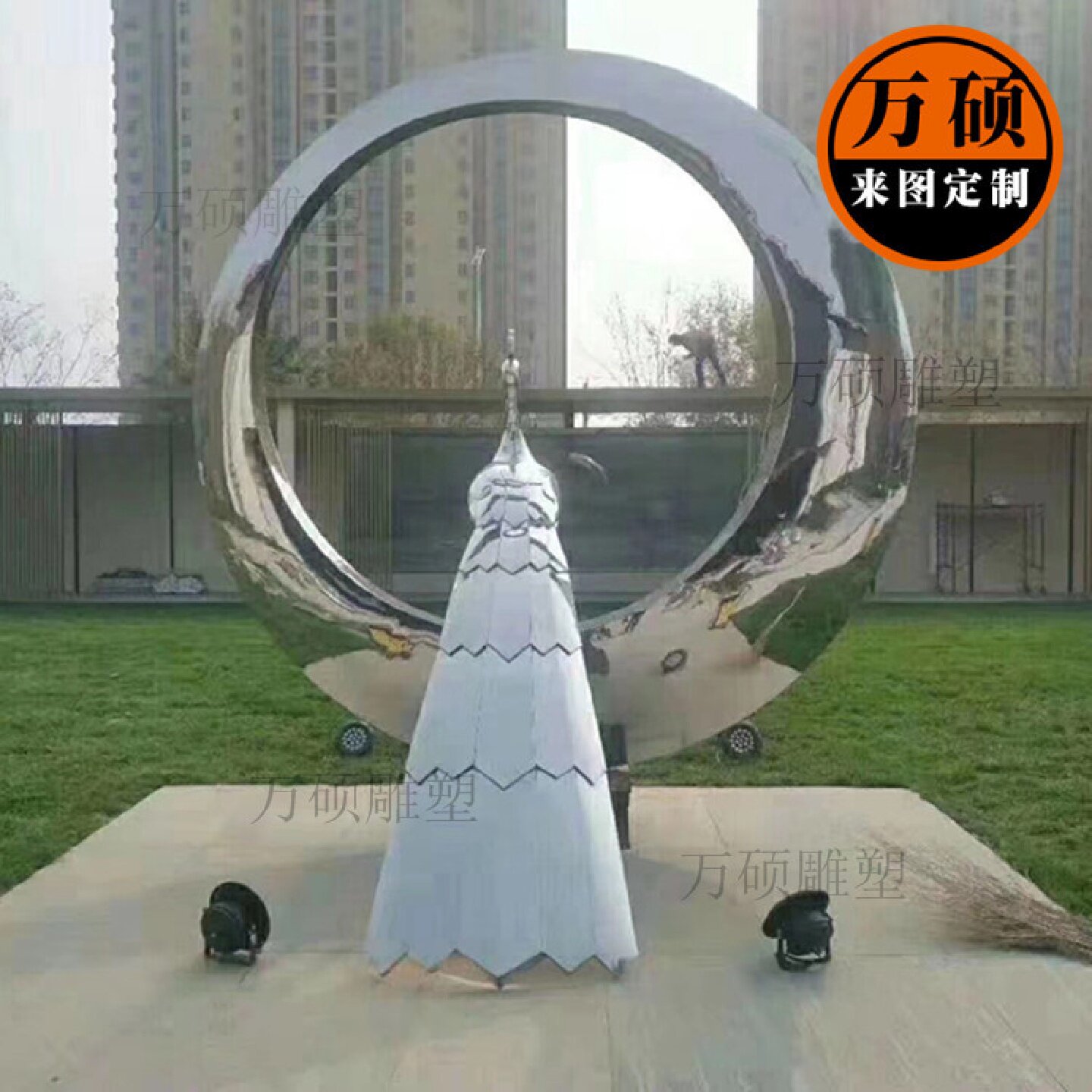 不锈钢美陈雕塑地产小区商业广场不锈钢圆环雕塑装饰摆件制作