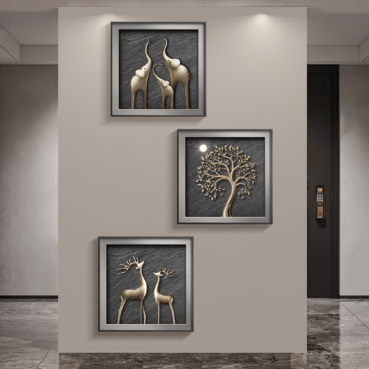 现代轻奢玄关高级感装饰画走廊过道组合壁画餐厅立体入户大气挂画图片