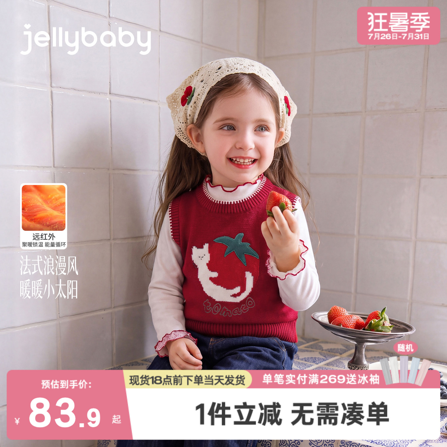 杰里贝比女童马甲2026秋季新款儿童背心小童毛衣法式女孩宝宝秋装