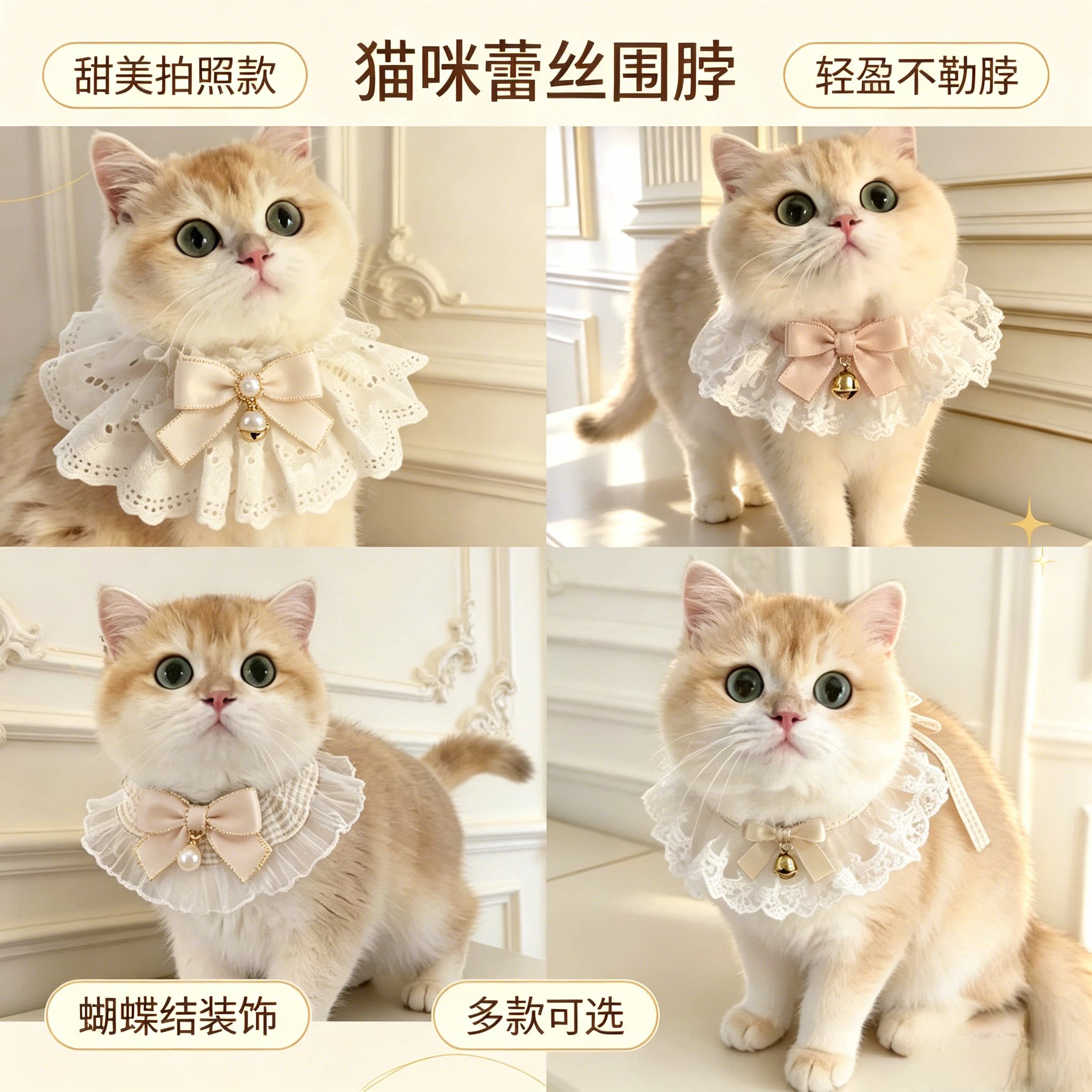 可爱公主蝴蝶结铃铛猫狗项圈