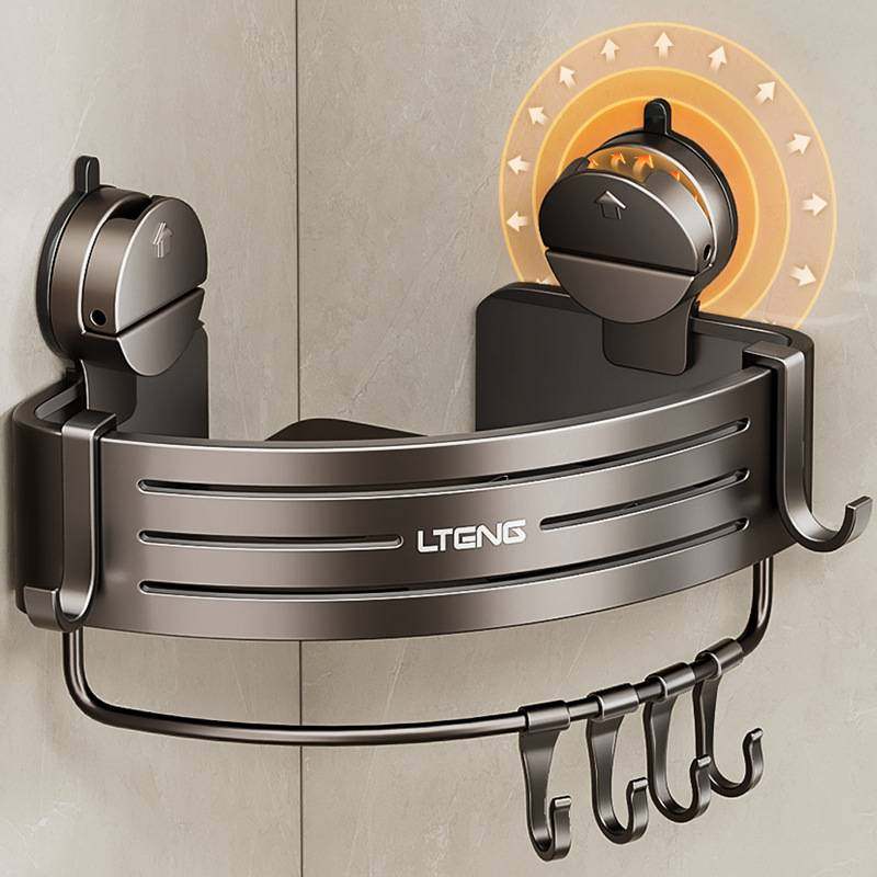 枪灰吸盘浴室置物架免打孔墙上淋浴房卫生间三角篮转角壁挂收纳架,家装主材,浴室角架,淘宝优惠券,粉丝福利购,淘宝优惠卷