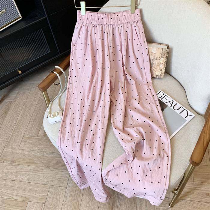 粉色波点阔腿裤女夏季薄2025新款休闲小个子肌理感慵懒冰丝山本裤,女装/女士精品,休闲裤,淘宝优惠券,粉丝福利购,淘宝优惠卷
