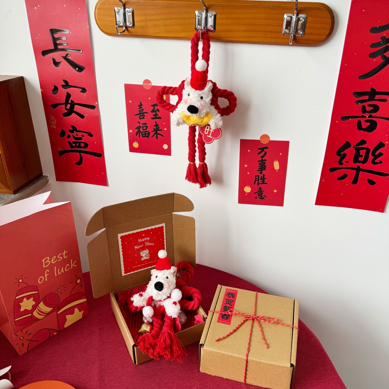 圣诞西高地门把手套防撞装饰品通用入户卧室门把毛绒玩偶挂件可爱