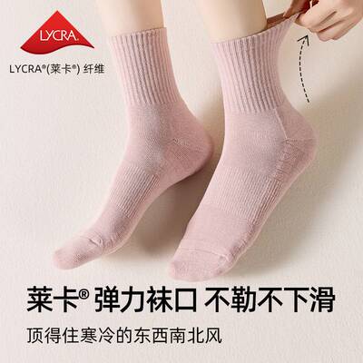 袜子女款中筒袜秋冬季加绒加厚毛圈保暖棉袜吸汗防臭无骨运动长袜