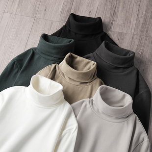 高领双面德绒打底衫 t恤男 男秋冬纯色加绒加厚保暖内搭中高领长袖