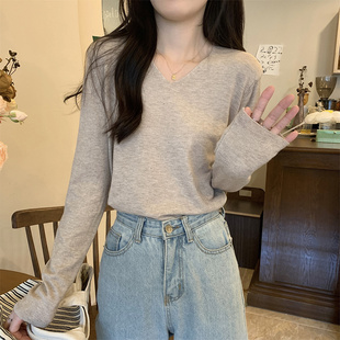 2026新款 遮肉上衣女装 毛衣女士宽松打底针织衫 韩系慵懒风V领长袖