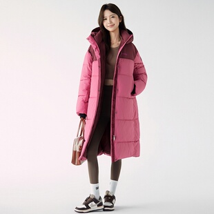 加厚保暖情侣款 2025年冬季 连帽拼色棉服女运动时尚 中长款 外套 新款