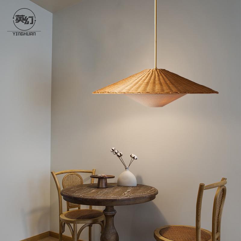 复古民宿卧室日式灯具藤编吊灯新中式餐厅餐桌灯禅意茶室饭店吧台
