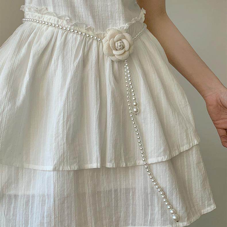 山茶花项链女百搭连衣裙腰带高级感新款珍珠花朵腰链颈链两用配饰