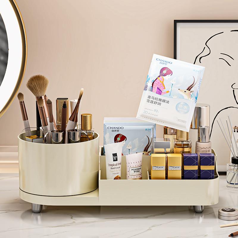 ins高颜值化妆品收纳盒旋转宿舍桌面化妆棉分格置物架梳妆台