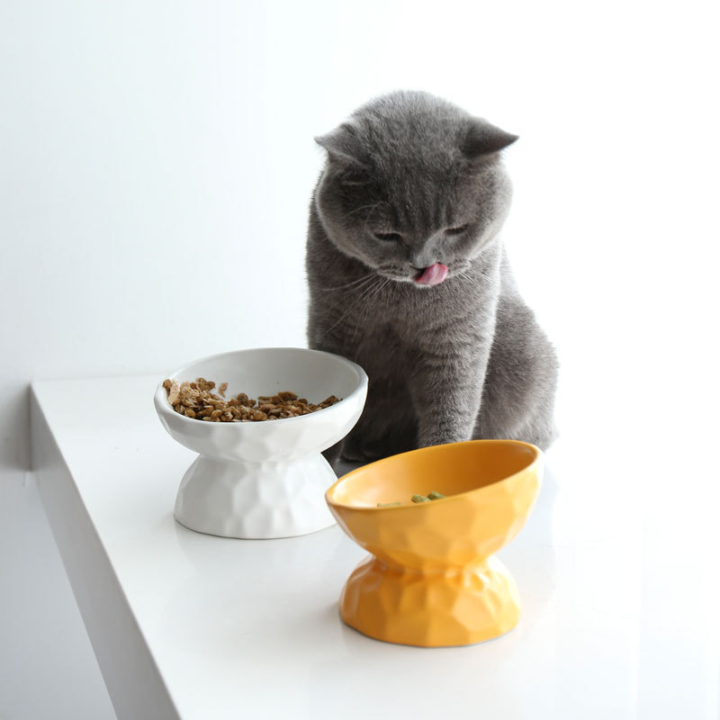 陶瓷猫碗保护颈椎斜口高脚狗狗猫粮碗猫咪食盆饭盆宠物用品防打翻