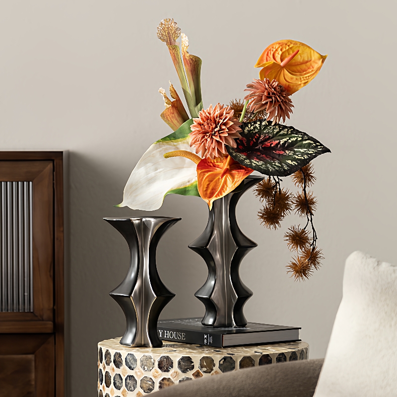 艺贝子侘寂风陶瓷花瓶中古手工陶瓷花瓶轻奢高端仿真花艺艺术摆件