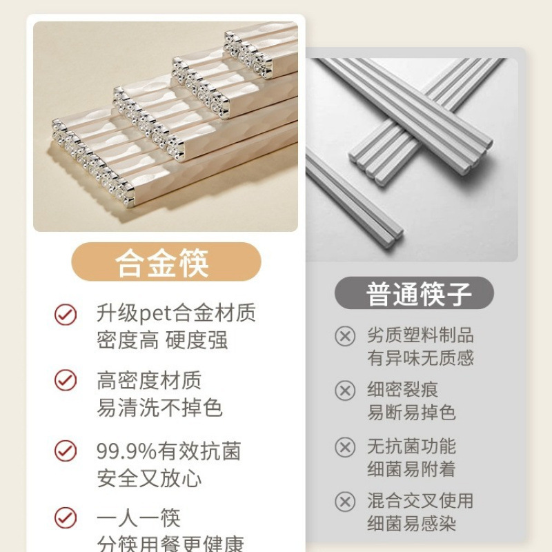 抗菌防霉筷子家用高档新款合金筷特别好看的高端餐具家庭一人一筷