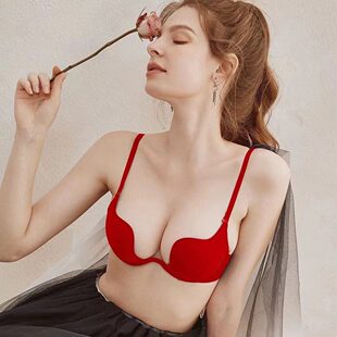 性感纯欲深V隐形内衣女半杯无痕U型婚纱礼服文胸小胸聚拢显大胸罩