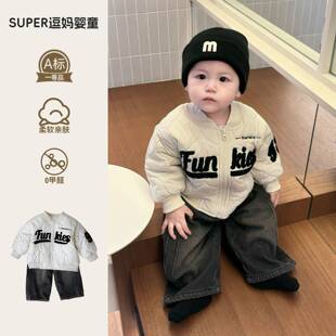 男宝铺棉外套2025冬季新款韩系宝宝洋派时髦棒球领上衣保暖棉服潮