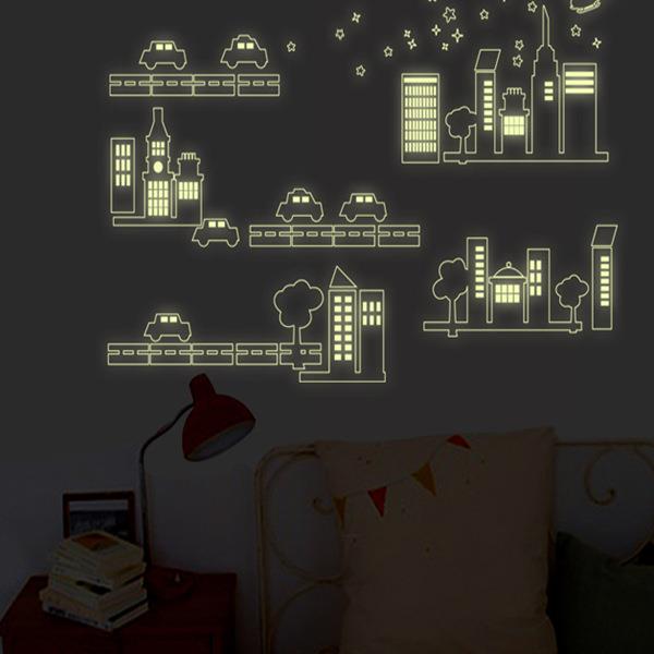新款可移除夜光贴 荧光贴 城市风光 儿童卡通房装饰墙贴ABQ9608