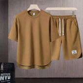 男夏季 宽松休闲两件式 一整套衣服潮牌男士 休闲运动套装 短袖 短裤 装